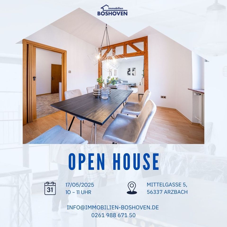 Gepflegtes Einfamilienhaus mit Dachterrasse in Arzbach zum Kauf!
Open House, Sa. 17.05.25 10-11 Uhr